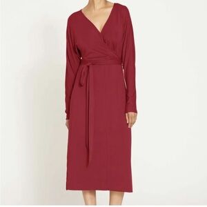 Women's Wrap Midi Dress in Burgundy